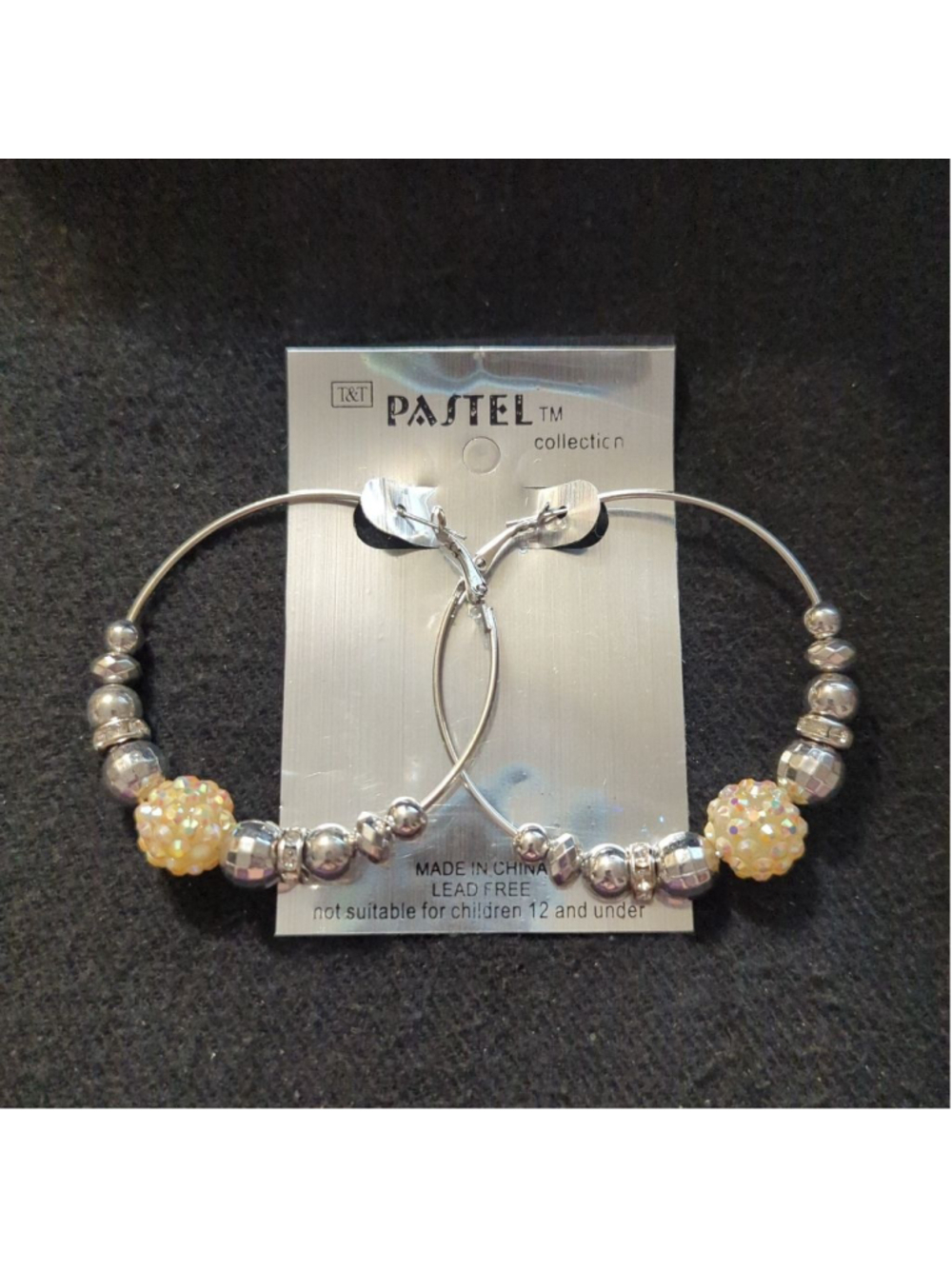 Silver Tone Yellow Rhinestone Beaded Hoop Statement Earrings